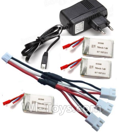 MJX X601H X601 Spare Parts-34 Upgrade 1-to-3 coversion Charging cable(1pcs) & Charger & 3pcs 700mah Battery,MJX X601H X601 RC Quadcopter Drone Spare Parts Replacement Accessories