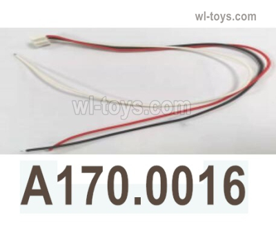 Wltoys XK A170 Parts .Motor connection cable set. A170.0016.The connecting line is supported by 22 gauge 1.6*22mm silicone wire. The colors of the three connecting lines are red, black and blue respectively. Line length L=150mm. The plug is a 2.0 male plu