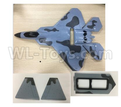 Wltoys XK A180 Fuselage Body assembly with Foam, Vertical Tail wing, and Battery compartment cove-A180.0014, Spare Parts Accessories for the XK A180 RC Plane, XK A180 Raptor Plane Parts.