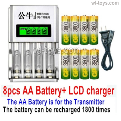 Wltoys XK A280 Parts 8pcs Rechargeable AA battery and LCD Charger for the Transmitter .Wltoys XK A280 P-51 MUSTANG RC Plane Toy Plane, RC AirPlane RC Glider Accessories.