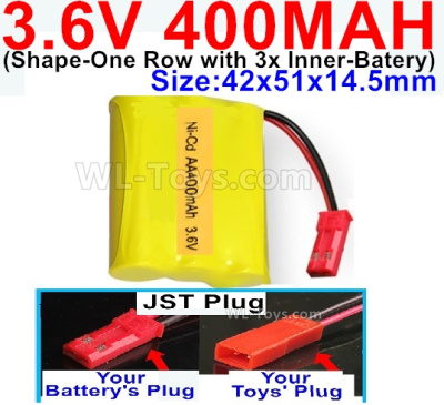 400mah 3.6V NiCd Battery Pack-3.6 Volt 400mah Ni-CD Rechargeable Battery-With JST Plug-(Shape-M-Shape,One Row with 3 Inner-Battery)-Size-42x51x14.5mm