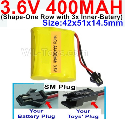 400mah 3.6V NiCd Battery Pack-3.6 Volt 400mah Ni-CD Rechargeable Battery-With SM Plug-(Shape-M-Shape,One Row with 3 Inner-Battery)-Size-42x51x14.5mm