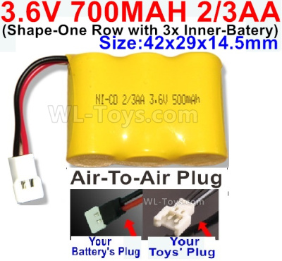 700mah 3.6V NiCd Battery Pack-(2/3AA) 3.6 Volt 700mah Ni-CD Rechargeable Battery-With Air-to-Air Plug-(Shape-H-Shape, One Row,left and Right Each with 2 Inner-Battery)-Size-42x29x14mm
