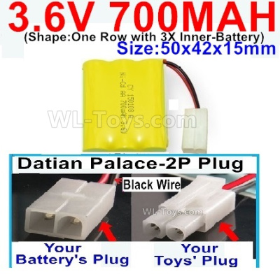 700mah 3.6V NiCd Battery Pack-3.6 Volt 700mah Ni-CD Rechargeable Battery-With Datian Palace-2P Plug(The D-Shape hole is Black wire)-(Shape-One Row with 3X Inner-Battery)-Size-50x42x15mm