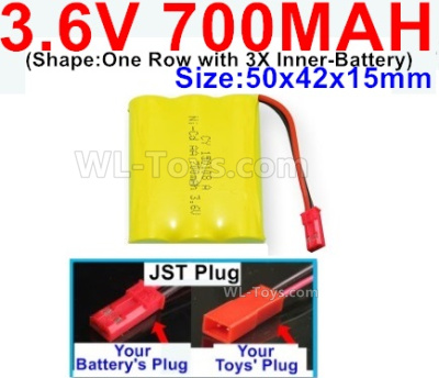 700mah 3.6V NiCd Battery Pack-3.6 Volt 700mah Ni-CD Rechargeable Battery-With JST Plug-(Shape-One Row with 3X Inner-Battery)-Size-50x42x15mm