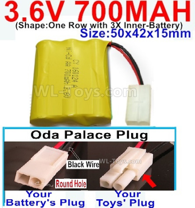 700mah 3.6V NiCd Battery Pack-3.6 Volt 700mah Ni-CD Rechargeable Battery-With Oda Palace Plug(Round hole-Black Wire)-(Shape-One Row with 3X Inner-Battery)-Size-50x42x15mm