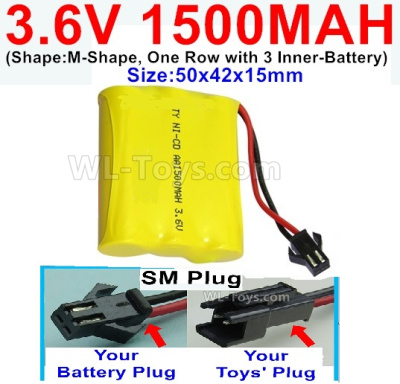 1500mah 3.6V NiCd Battery Pack-3.6 Volt 1500mah Ni-CD Rechargeable Battery-With SM Plug-(Shape-Two Row,Upper Row 1 Battery,Lower Row 2 Battery)-Size-50x28x27mm