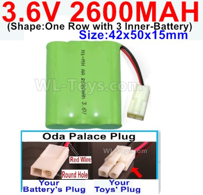 2600mah 3.6V NiMH Battery Pack-3.6 Volt 2600mah Battery Akku-With Oda Palace Plug(Round hole-Red Wire)-(Shape-One Row with 3 Inner-Battery)-Size-42x50x15mm,3.6V NiMH Rechargeable Battery
