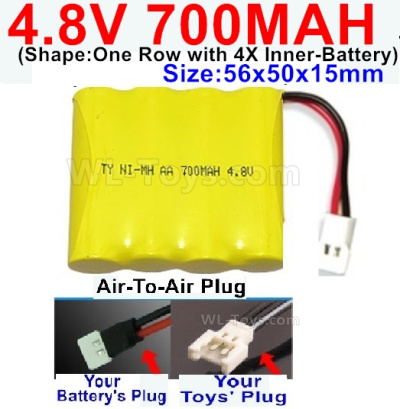 4.8V NiMH Battery Pack-700MAH,4.8 Volt NiMH Battery 700MAH,With Air-To-Air Plug(Shape-One Row with 4X Inner battery)-Size-56x50x15mm,4.8 Volt NiMH Battery