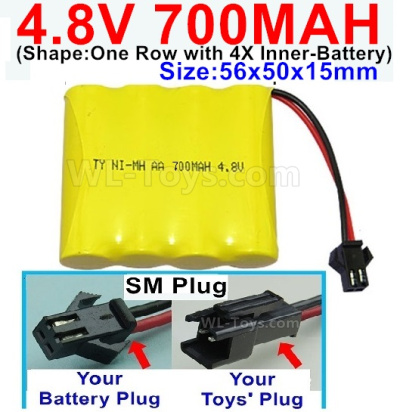 4.8V NiMH Battery Pack-700mah 4.8 Volt NiMH Battery 700MAH,With SM Plug-(Shape-One Row with 4X Inner battery)-Size-56x50x15mm,4.8 Volt NiMH Battery