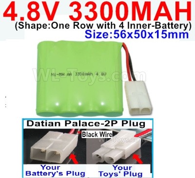 4.8V NiMH Battery Pack-3300mah 4.8 Volt NiMH Battery 3300MAH,With Datian Palace-2P Plug(The D-Shape hole is Black wire)-(Shape-One Row with 4 Inner-Battery),4.8V NiMH Battery Pack-3300mah 4.8 Volt NiMH Battery NI-MH Battery 3300MAH,4.8 Volt NiMH Battery