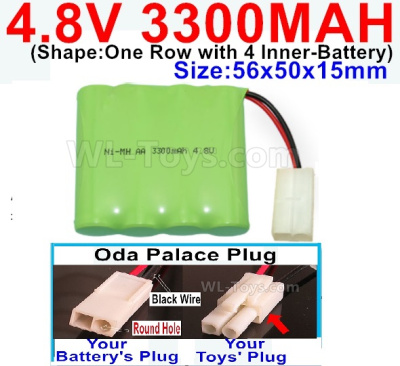 4.8V NiMH Battery Pack-3300mah 4.8 Volt NiMH Battery 3300MAH,With Oda Palace Plug(Round hole-Black Wire)-(Shape-One Row with 4 Inner-Battery),4.8V NiMH Battery Pack-3300mah 4.8 Volt NiMH Battery NI-MH Battery 3300MAH,4.8 Volt NiMH Battery