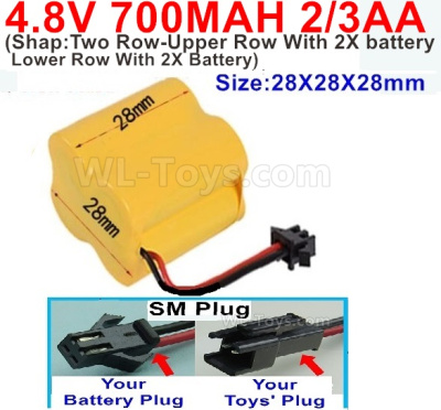 4.8V Battery Pack-700mah 4.8 Volt Battery 700mah NiCd 2/3AA Shorter-With SM Plug(Shape-Two Row-Upper Row With 2X battery,Lower Row With 2X Battery)-Size-28X28X28mm,4.8V Rechargeable Battery Pack