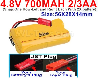 4.8V Battery Pack-700mah 4.8 Volt Battery 700mah NiCd 2/3AA Shorter-With JST Plug-Shape-One Row-Left and Right Each With 2X battery)-Size-56X28X14mm,4.8V Rechargeable Battery Pack