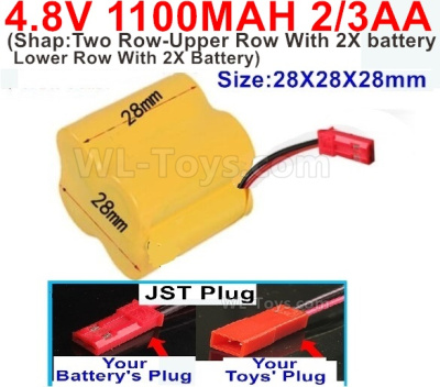 4.8V Battery Pack-1100mah 4.8 Volt Battery 1100mah NiCd 2/3AA Shorter-With JST Plug(Shape-Two Row-Upper Row With 2X battery,Lower Row With 2X Battery)-Size-28X28X28mm,4.8V Rechargeable Battery Pack