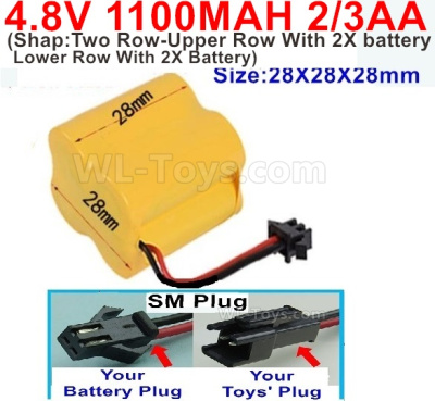 4.8V Battery Pack-1100mah 4.8 Volt Battery 1100mah NiCd 2/3AA Shorter-With SM Plug(Shape-Two Row-Upper Row With 2X battery,Lower Row With 2X Battery)-Size-28X28X28mm,4.8V Rechargeable Battery Pack