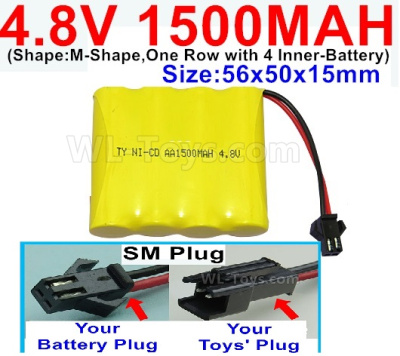 4.8V Battery Pack-1500mah 4.8 Volt Battery 1500mah NiCd,With SM Plug-(Shape-M-Shape-,One Row with 4 Inner-Battery)-Size-56x50x15mm,4.8V Battery Pack-1500mah 4.8 Volt Battery NiCd Battery 1500mah,4.8V Rechargeable Battery Pack