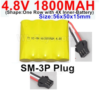 4.8V NiMH Battery Pack-1800mah 4.8 Volt NiMH Battery 1800MAH,With SM-3P Plug-(Shape-One Row with 4X Inner battery)-Size-56x50x15mm,4.8 Volt NiMH Battery