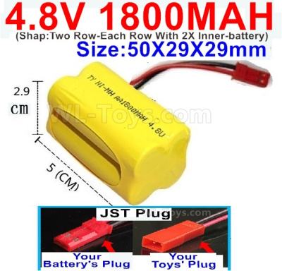 4.8V NiMH Battery Pack-1800mah 4.8 Volt NiMH Battery 1800MAH,With JST Plug-(Shap-Two Row-Each Row With 2X Inner-battery)-Size-50X29X29mm,4.8 Volt NiMH Battery