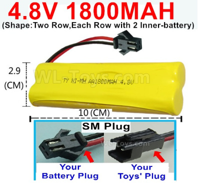 4.8V NiMH Battery Pack-1800mah 4.8 Volt NiMH Battery 1800MAH,With SM Plug(Shape-Two Row,Each Row with 2 Inner-battery),4.8 Volt NiMH Battery