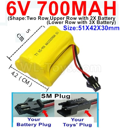 700mah 6V NiMH Battery Pack-AA 700mah 6 Volt NiMH Rechargeable Battery With SM Plug,(Shape-Upper Row with 2x Inner-Batery,Lower Row with 3x Inner-Battery)-Size-51X42X30mm