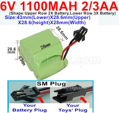 1100mah 6V NiCd Battery Pack-2/3AA 1100mah 6 Volt NiCD Rechargeable Battery-With SM Plug-sku 40715-,6V 1100mah Ni-Cd Rechargeable Battery For RC Car Truck,(Shape-One Row With 5 Inner-Battery),6V 1100mah Ni-Cd Rechargeable Battery For RC Car Truck,(Shape-Upper Row 2X Battery,Lower Row 3X Battery)-Size-43mm(Lower)X28.6mm(Upper)X28.6(height)X28mm(Width),6V 1100mah Rechargeable RC Battery Pack