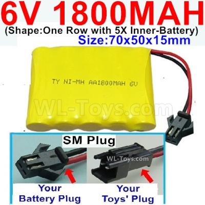 1800mah 6V NiMH Battery Pack-AA 1800mah 6 Volt NiMH Rechargeable Battery-With SM Plug,6V 1800mah Ni-MH Rechargeable Battery For RC Car Truck,(Shape-One Row With 5 Inner-Battery),6V 1800mah Rechargeable RC Battery Pack