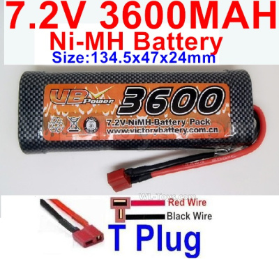 7.2V 3600MAH NiMH Battery Pack-7.2 Volt 3600mah NI-MH Battery AA-With T Plug-Horizontal-Red wire,Vertical-Black Wire-Size-134.5x47x24mm,7.2V RC Car NiMH Battery,7.2V NiMH Battery Pack for rc cars,boat,tank,etc.