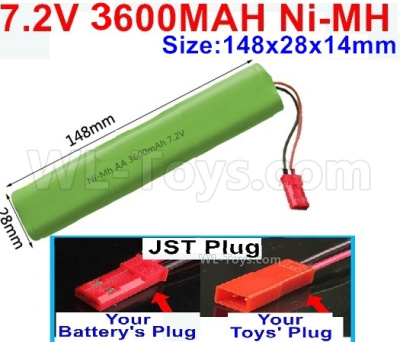 7.2V 3600MAH NiMH Battery Pack-7.2 Volt 3600MAH NI-MH Battery AA-With JST Plug-Size-148X28mmx14mm,7.2V RC Car NiMH Battery,7.2V NiMH Battery Pack for rc cars,boat,tank,etc.