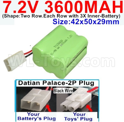 7.2V 3600MAH NiMH Battery Pack-7.2 Volt 3600MAH NI-MH Battery-With Datian Palace-2P Plug(The D-Shape hole is Black wire)-(Shape-Two Row.Each Row with 3X Inner-Battery)-Size-42x50x29mm,7.2V RC Car NiMH Battery,7.2V NiMH Battery Pack for rc cars,boat,tank,etc.