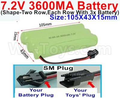 7.2V 3600MAH NiMH Battery Pack-7.2 Volt 3600MAH NI-MH Battery AA-With SM Plug(The D-Shape hole is Black wire)-(Shape-Left and Right Each 3x Battery)-Size-105X43X15mm,7.2V RC Car NiMH Battery,7.2V NiMH Battery Pack for rc cars,boat,tank,etc.