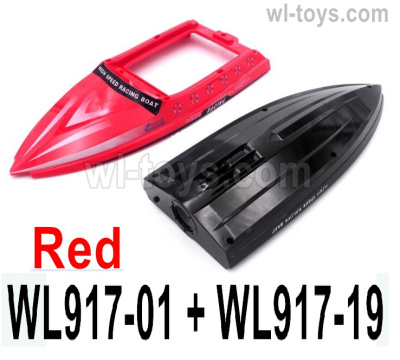Wltoys WL917 Parts Upper and Bottom Boat Shell cover.WL917-01 + WL917-19.Red Color.Wltoys WL917 RC Boat Spare Accessories.XKS WL917 Jet Ship Accessories.