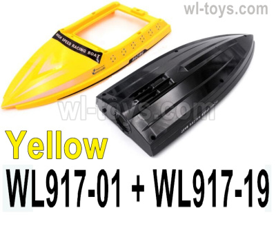 Wltoys WL917 Parts Upper and Bottom Boat Shell cover.WL917-01 + WL917-19.Yellow Color.Wltoys WL917 RC Boat Spare Accessories.XKS WL917 Jet Ship Accessories.