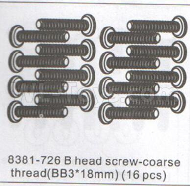 DHK Zombie 8384 Parts-B head screw-Coarse thread(BB3x18mm)-16pcs Parts-8381-726,DHK Hobby Zombie 8E 8384 RC Truck Parts
