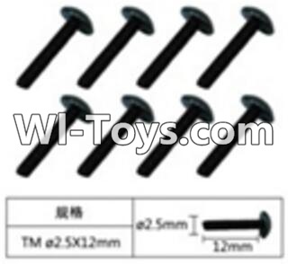 FeiYue FY-02 Spare Parts-60-09 W12070 Inner Hexagon T head machine screws(8pcs)-2.5X12mm,FeiYue FY-02 RC Car Parts,FY02 FY-02 RC Truck Spare parts Accessories,1:12 4WD High Speed Buggy Parts