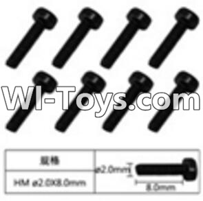 FeiYue FY-02 Spare Parts-60-20 W12062 Inner Hexagon Cup head machine screws(8pcs)-2.0X8mm,FeiYue FY-02 RC Car Parts,FY02 FY-02 RC Truck Spare parts Accessories,1:12 4WD High Speed Buggy Parts