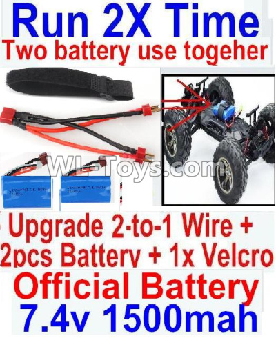 FeiYue FY-11 Spare Parts-45-07 Upgrade 2-to-1 wire and Velcro & 2pcs Battery-Two battery can Be used together,Run 2x Time than usual,FY11 FY-11 RC Racing Car Truck Spare parts Accessories,1:12 4WD High Speed RC Buggy Parts