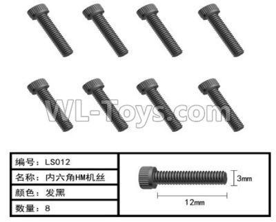 HG P407 LS012 Inner Hexagonal HM screws-Φ3x12mm(8pcs),HG P407 RC Truck Spare parts Accessories,HG P407 1:10 RC Car Parts