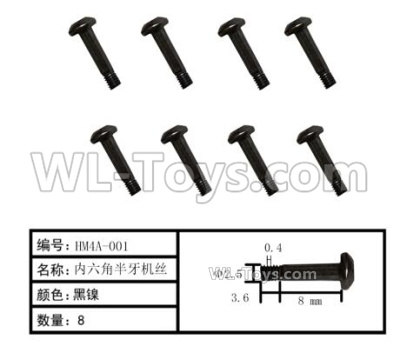 HG P408 Parts-Inner-Hexagonal half tooth machine screw-8pcs-Φ2.5x8x0.4x3.6mm-HM4A-001,HG P408 Kfor Parts,HG P408 Humvee RTR Parts