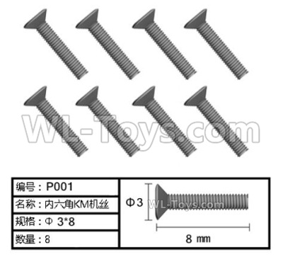 HG P408 Parts-Inner-Hexagonal TM machine screw-8pcs-Φ3x8mm-P001,HG P408 Kfor Parts,HG P408 Humvee RTR Parts