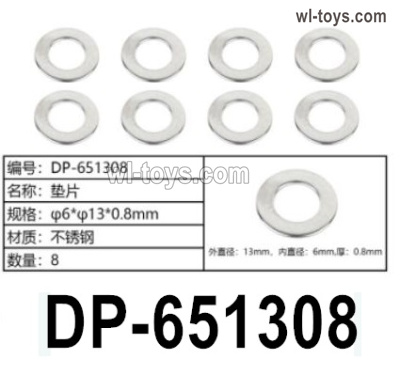 HG P410 Parts DP-651308 Gasket 6x13x0.8mm for 1/10 HengGuan P410 Raptor Pickup RC Car Vehicles Model.Total 8pcs.