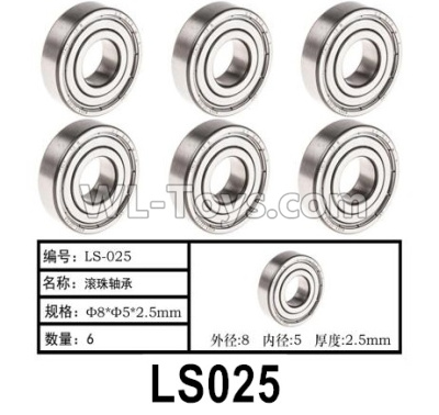 HG P602 Parts-LS025,Rolling bearings-Φ5x8x2.5mm,Total 6pcs,HG P602 1/12 Parts