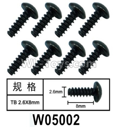 HG P602 Parts-W05002 Screws-2.6x8mm,Hexagon socket TB screws TB,Total 8pcs,HG P602 1/12 Parts