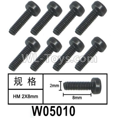 HG P602 Parts-W05010 Screws-2x8mm,Hexagon HM Screws,Total 8pcs,HG P602 1/12 Parts