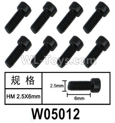 HG P602 Parts-W05012 Screws-2.5x6mm,Hexagon HM Screws,Total 8pcs,HG P602 1/12 Parts