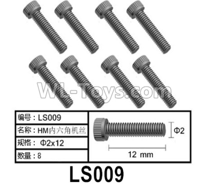 HG P602 Parts-LS009 Screws-2x12mm,Hexagon HM Screws,Total 8pcs,HG P602 1/12 Parts