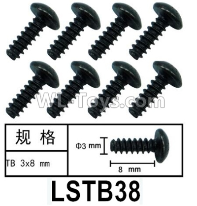 HG P602 Parts-LSTB38 Screws-3x8mm,Hexagon TB Screws,Total 8pcs,HG P602 1/12 Parts