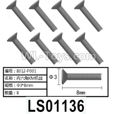 HG P602 Parts-P001 Screws-3x8mm,Hexagon KM Screws,Total 8pcs,HG P602 1/12 Parts
