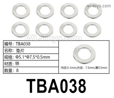 HG P806 Parts Gasket. TBA038. The size is Φ5.1xΦ7.5x0.5mm. Total 8pcs.HG P806 TRASPED Semi Trailer Parts,HG P806 1/12 Truck Parts