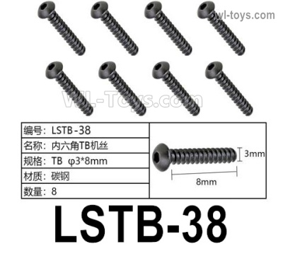 HG P806 Parts LSTB-38. Hexagon socket TB screws.TB Φ3x8mm. Total 8pcs.HG P806 TRASPED Semi Trailer Parts,HG P806 1/12 Truck Parts